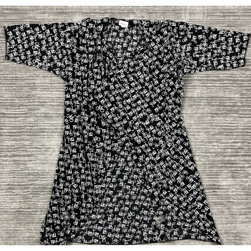 LuLaRoe Kimono Women S Black Bicycle Print Shirley Open Front Wrap Cardigan